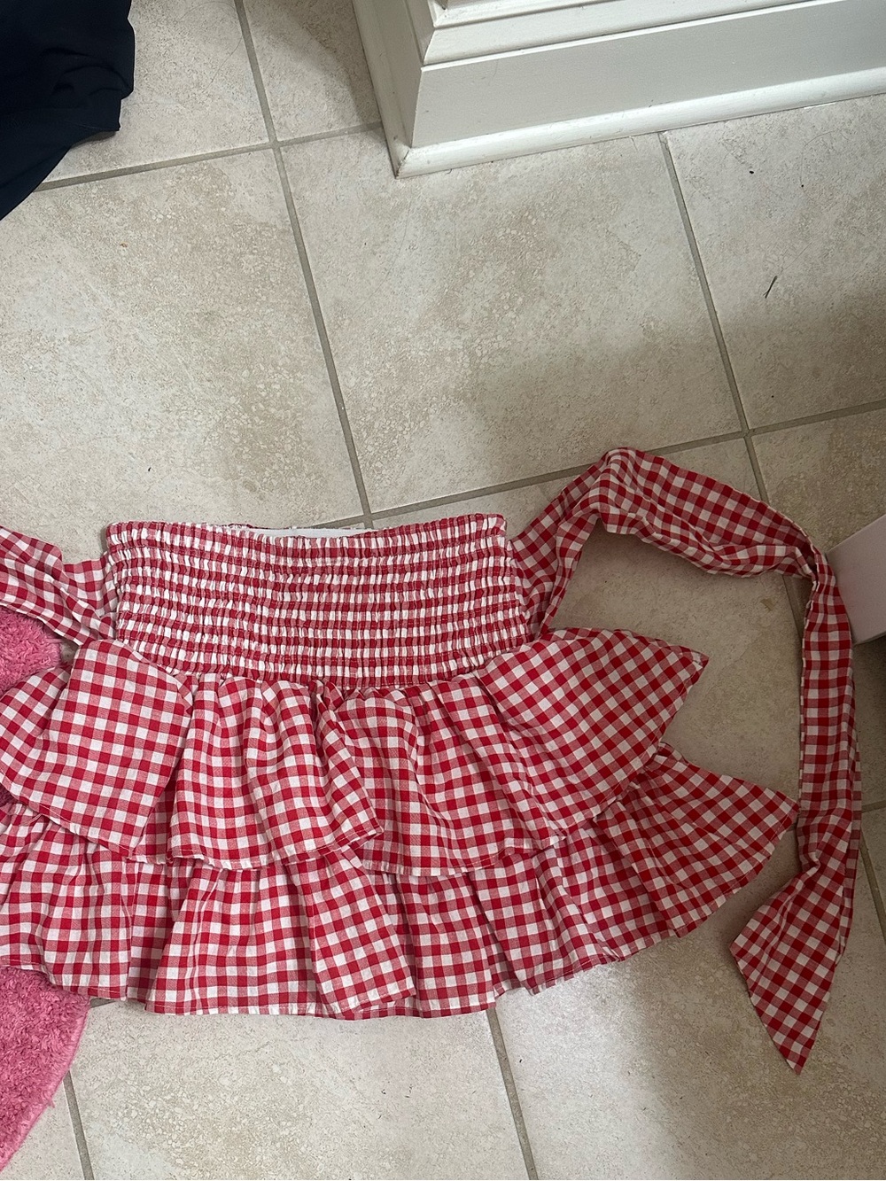H&M Red Gingham Tiered Ruffle Mini Skirt - Picture 3 of 4